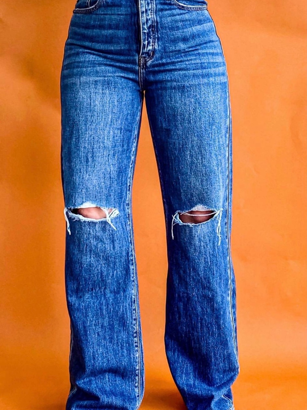 KanCan High-Rise 90s Wide Leg Jeans with Distressed/Ripped Knees